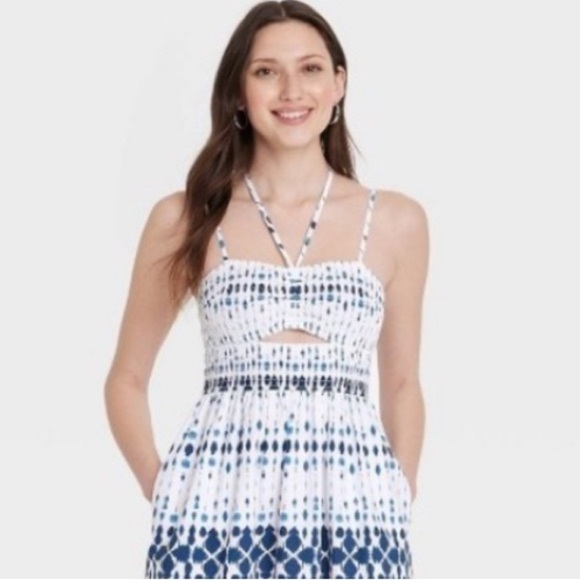 NWT Universal Thread Smocked Cut-Out Maxi Sundress Blue White Multicolor Size S - Picture 6 of 14